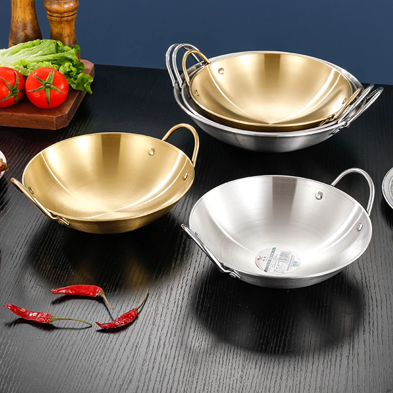 商用不锈钢地摊金色火锅干锅加厚圆底火锅盆卡式炉酒精炉专用锅仔