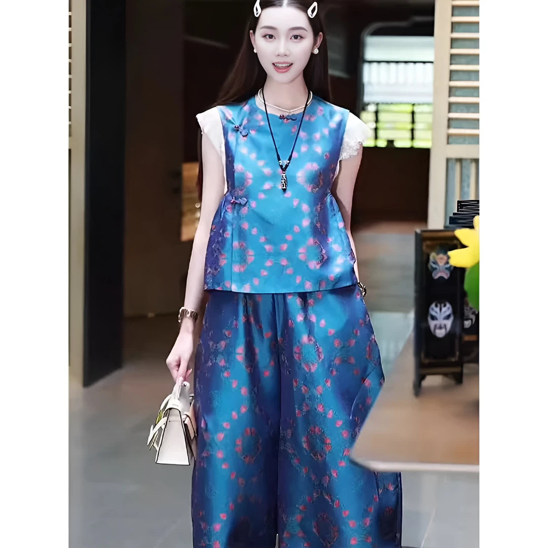 2025超火夏装一整套独特新中式国风年轻款改良唐装上衣裤子两件套