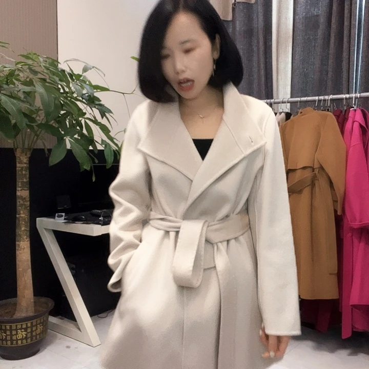 双面呢大衣米色中长款M码