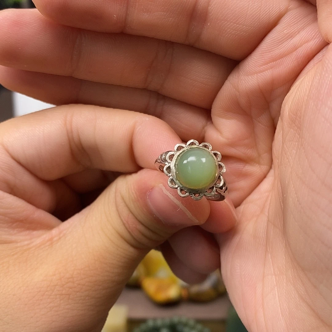 和田玉戒指银S925镶嵌超***铺