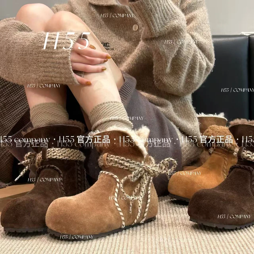 H55女鞋蒙布朗小面包加绒平底保暖休闲两穿百搭雪地靴10-2974【N】