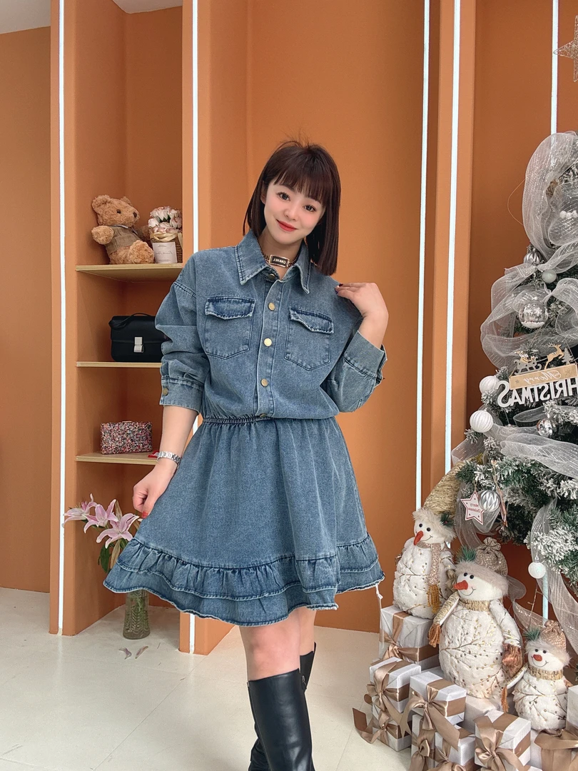 【木果甄选】春季时尚新款大码女装牛仔两件套