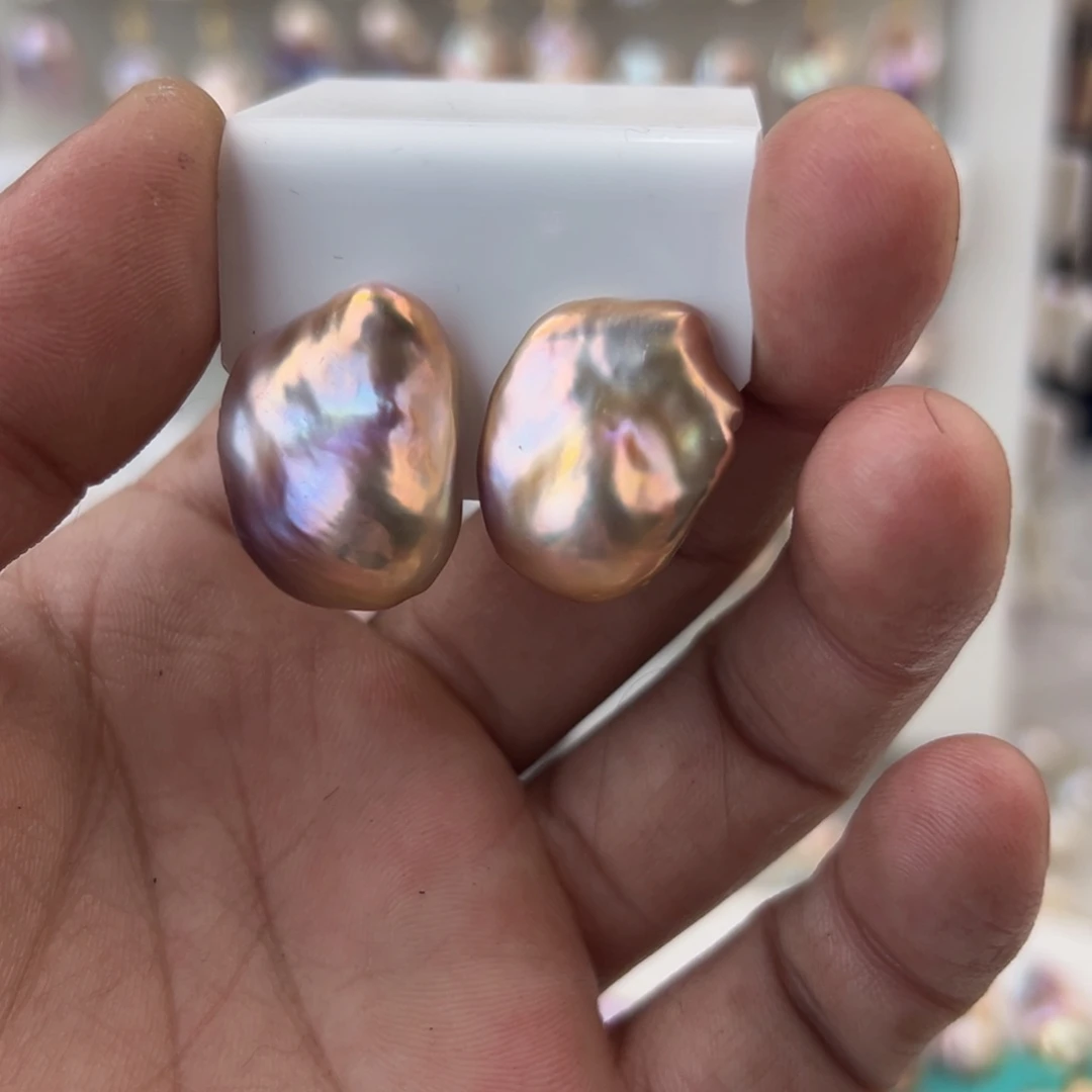 淡水珍珠耳饰银S925镶嵌笨*