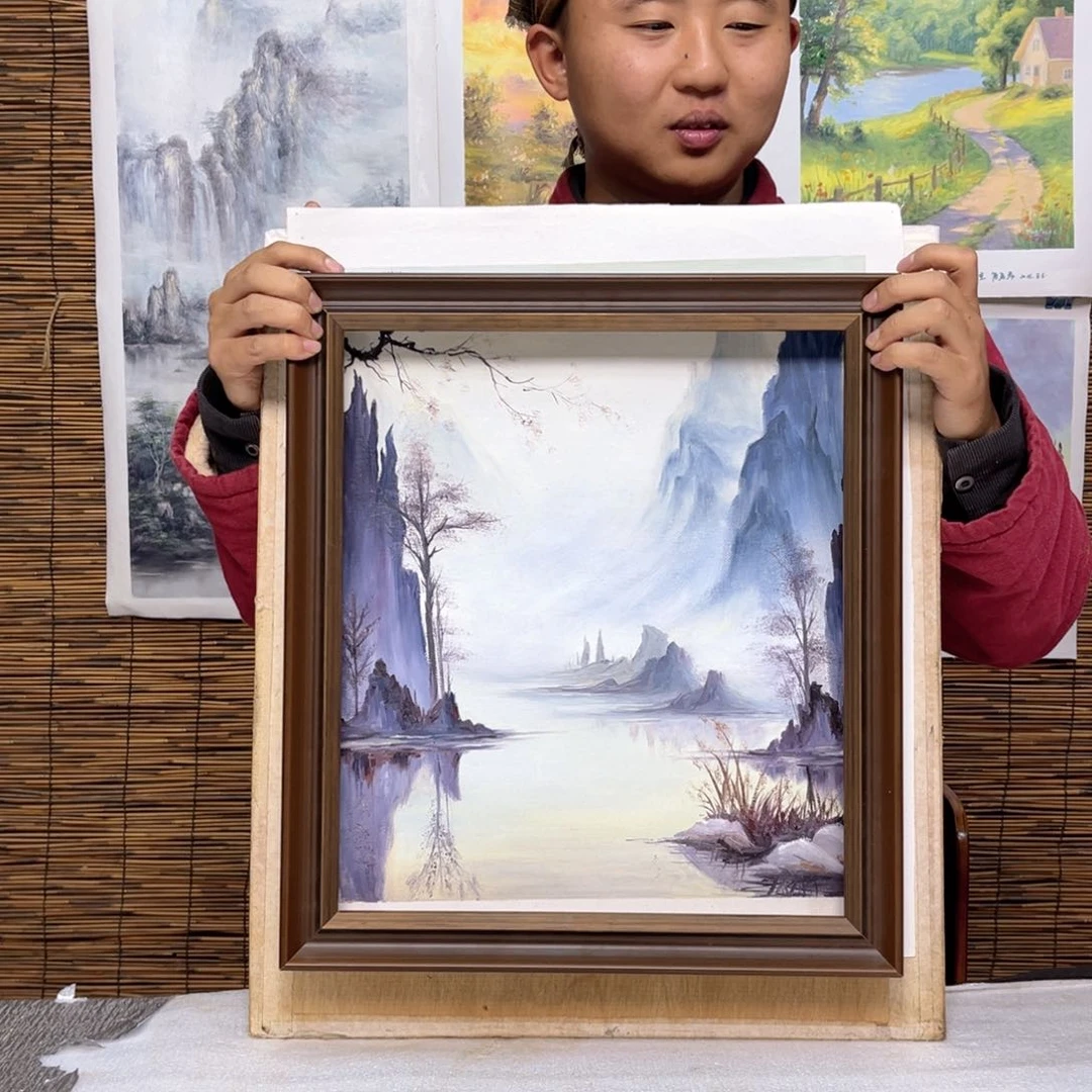 油画行路人小院绘画作品竞拍