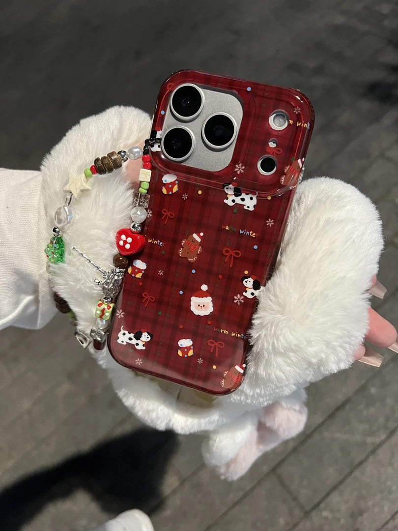 圣诞格纹适用苹果iphone17promax16pro挂链15ins韩系14创意手机壳