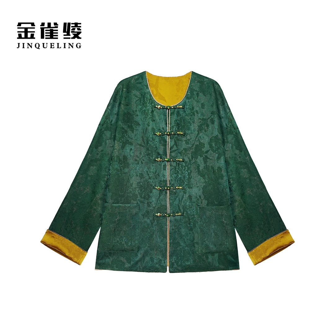 金雀绫【墨玉琉璃】民族风新中式圆领加宽加大外套SZA1TW835