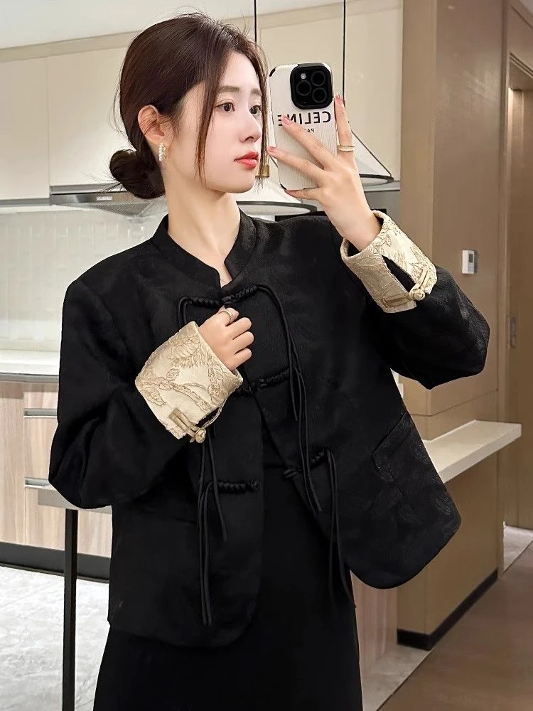 胖MM特大码300斤新中式国风长袖外套女春秋新款复古盘扣宽松上衣2