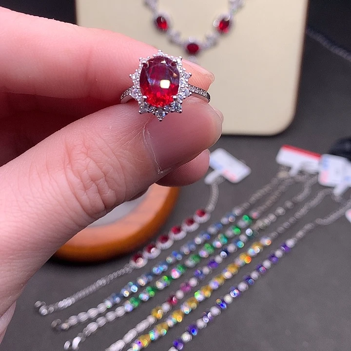 红宝石戒指银S925镶嵌