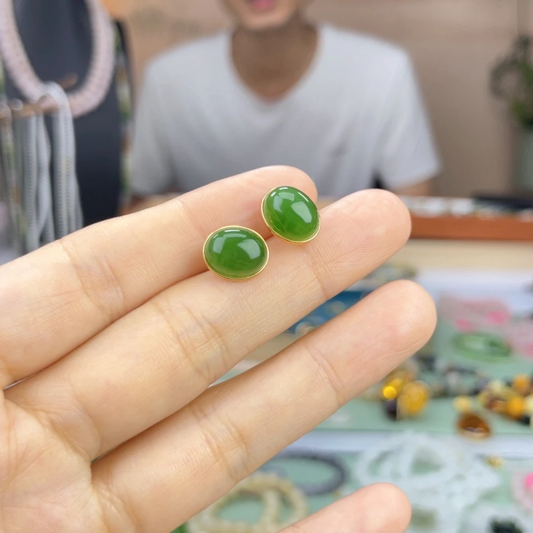 和田玉银S925镶嵌耳饰卡10