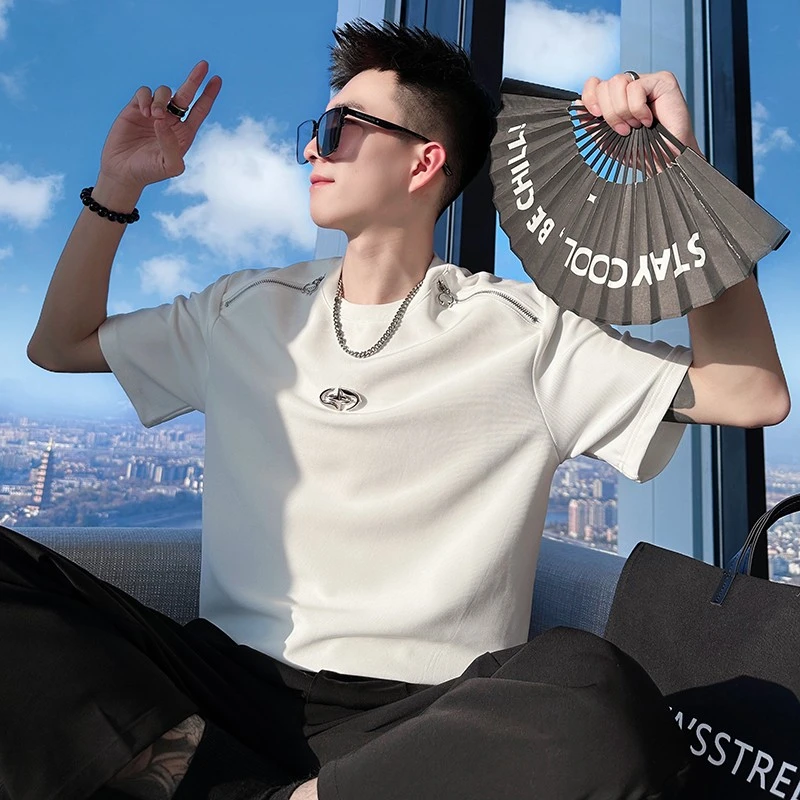 高级感短袖t恤男夏季潮牌痞帅半袖体恤2025新款男士夏装上衣男款
