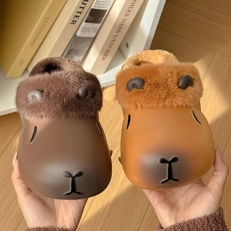 新款棉拖鞋女冬季可爱卡皮巴拉防水防滑加绒保暖居家用外穿拖鞋女