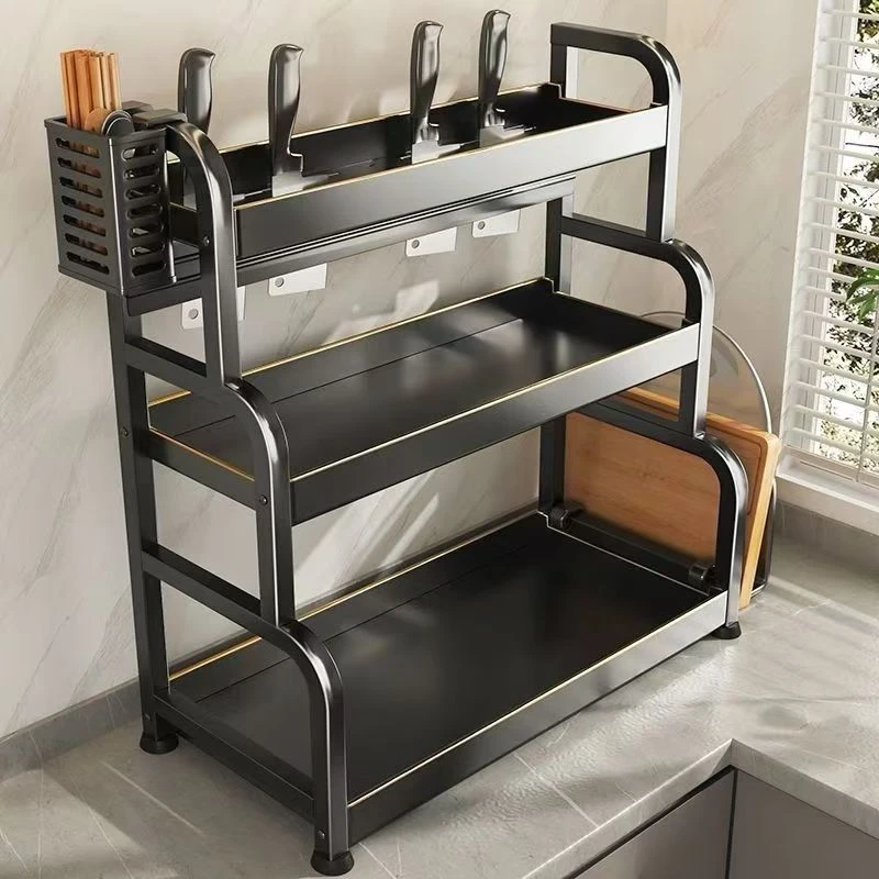 厨房调料置物架多功能加厚碳钢台式厨房筷子筒调料架刀架收纳架子
