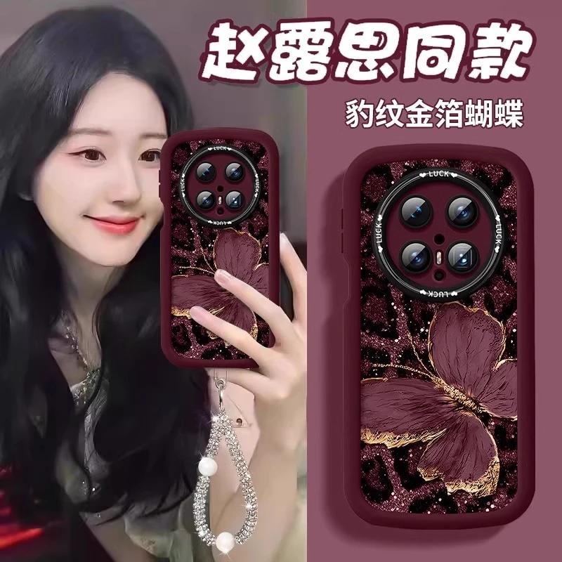 金箔蝴蝶适用华为mate70pro手机壳新女款彩绘pura80全包防摔p80潮