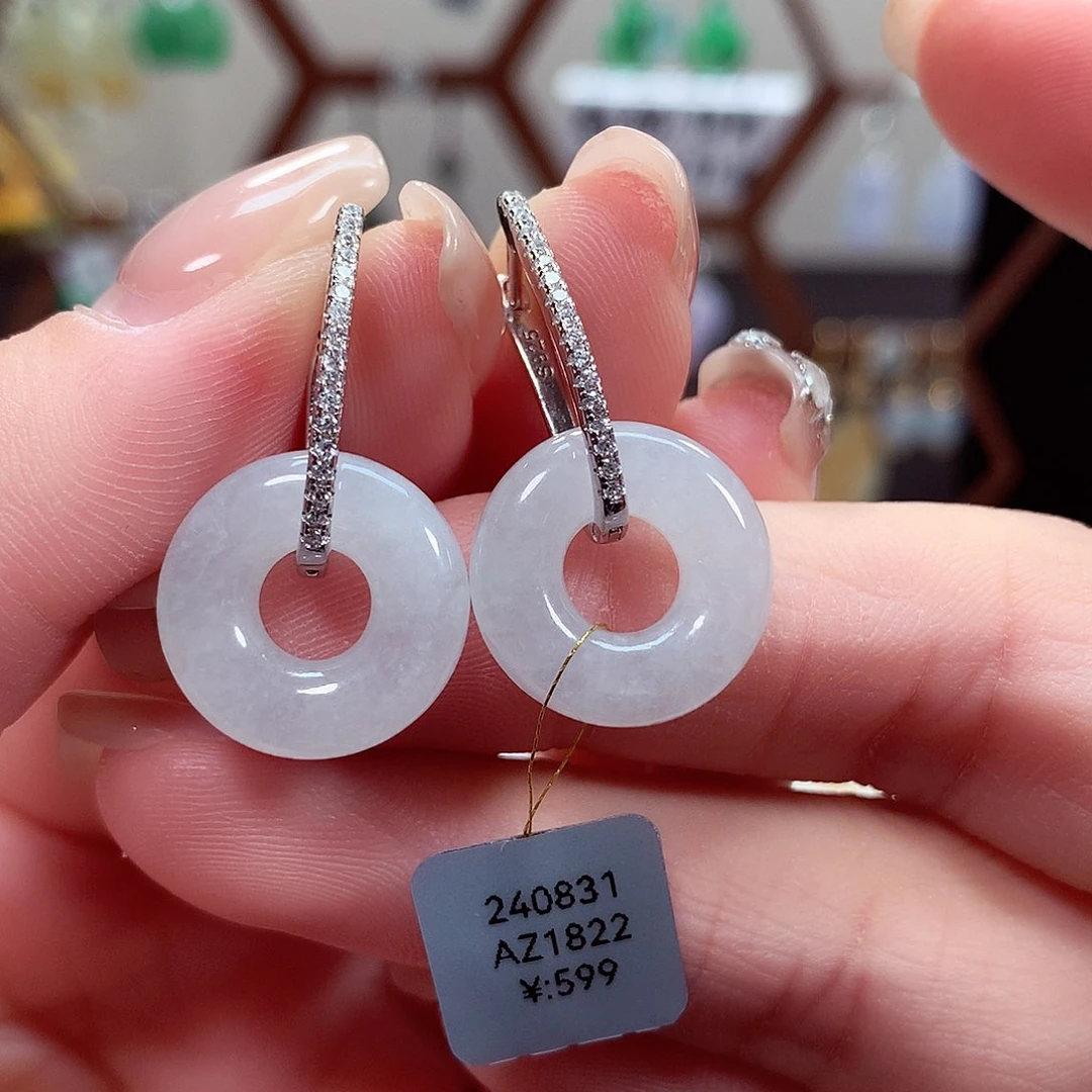 翡翠耳饰银S925镶嵌天然翡翠