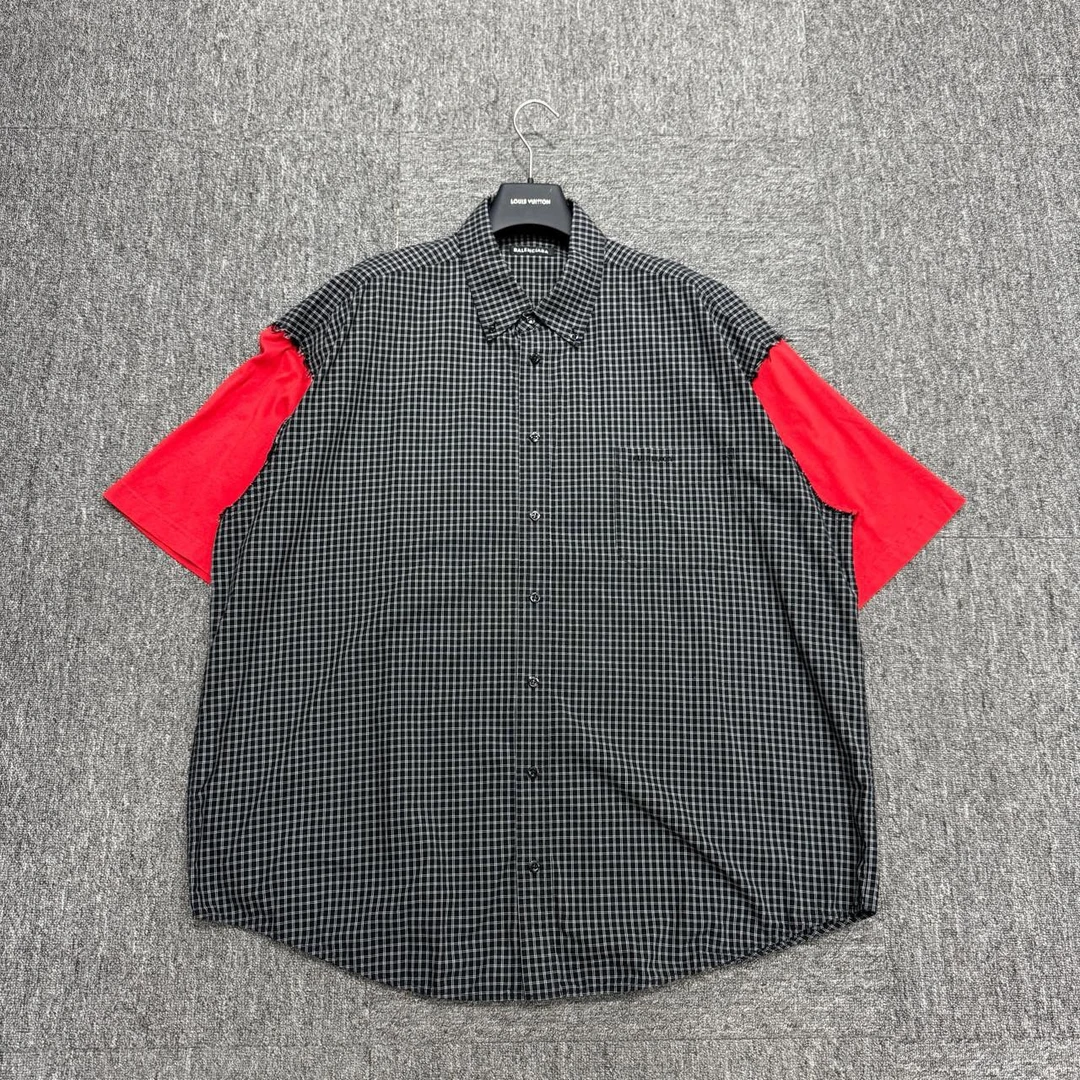 99新 Balenciaga/巴黎世家 格纹拼接短袖/39码/13892