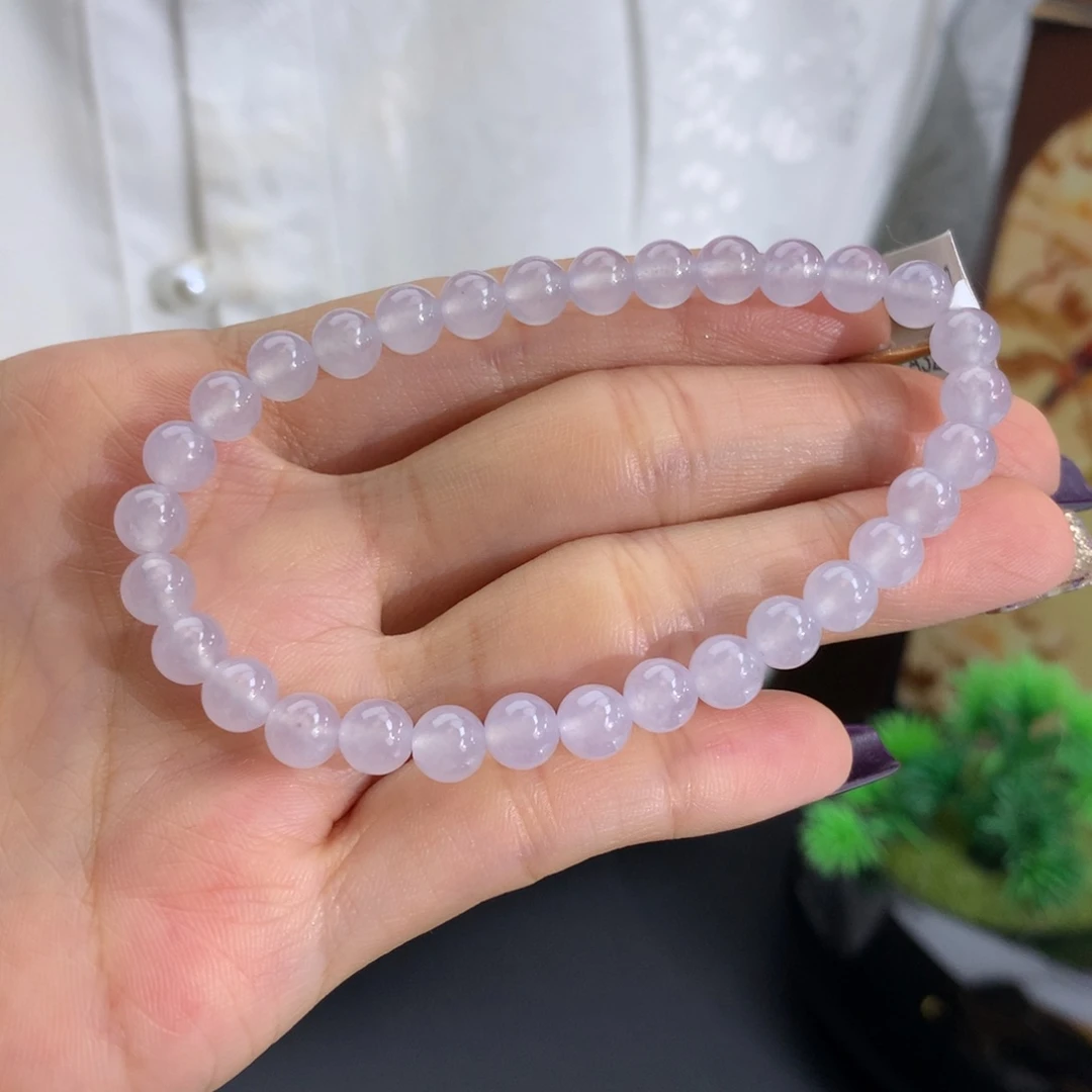 未镶嵌手串翡翠卡6冰胶淡淡白透紫手串