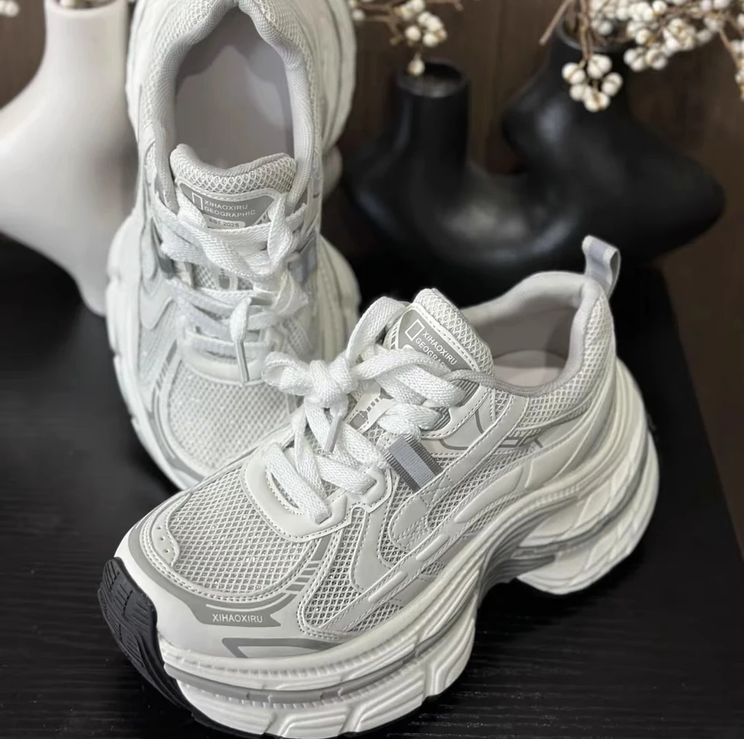 刘亦菲同款老爹鞋女2025秋季新款双层厚底增高单网透气休闲运动鞋