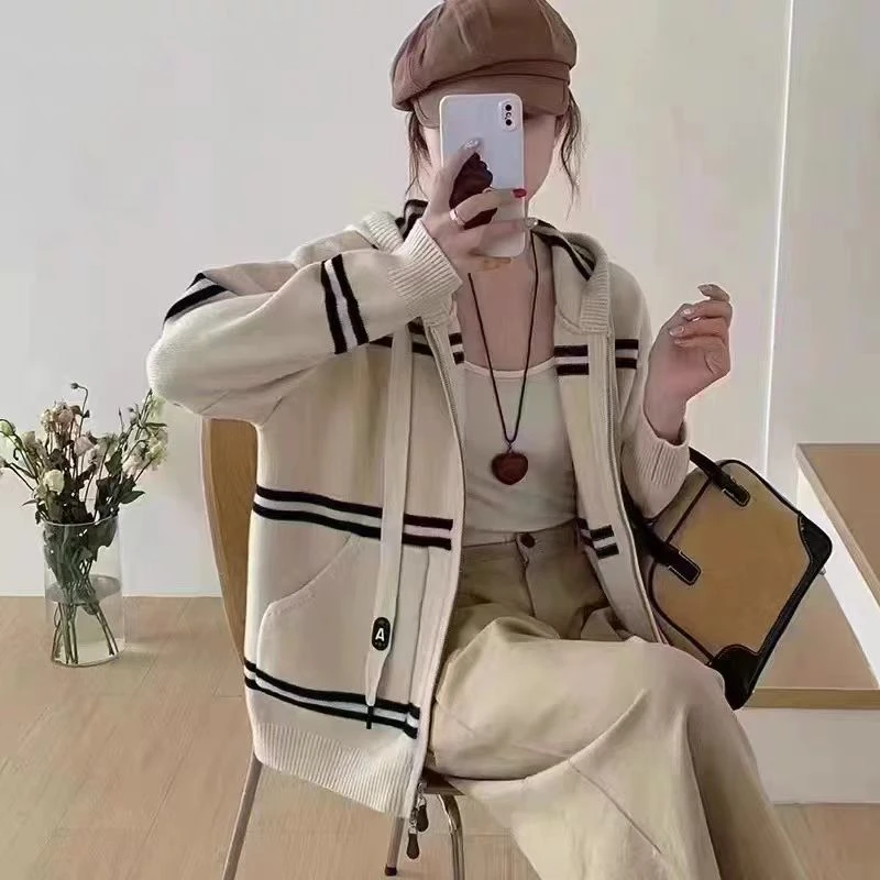 【510条纹开衫】早秋新款宽松设计感上衣女针织衫显瘦百搭