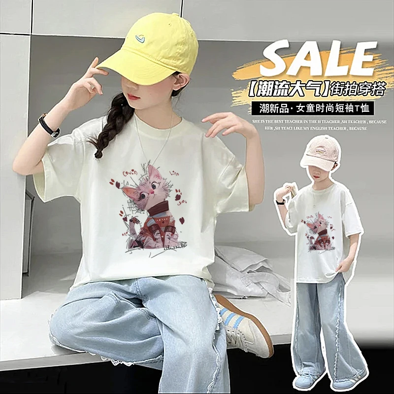 现货短袖T恤夏季韩系中大童学生休闲女童上衣女2025新款爆款洋气