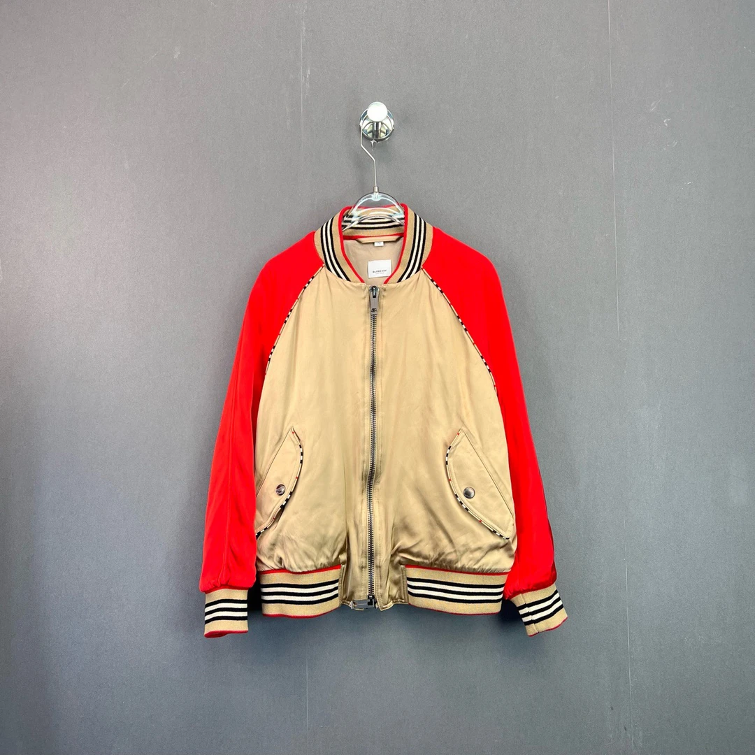 99新 BURBERRY/博柏利 42码拼色拉链飞行夹克外套/11315468