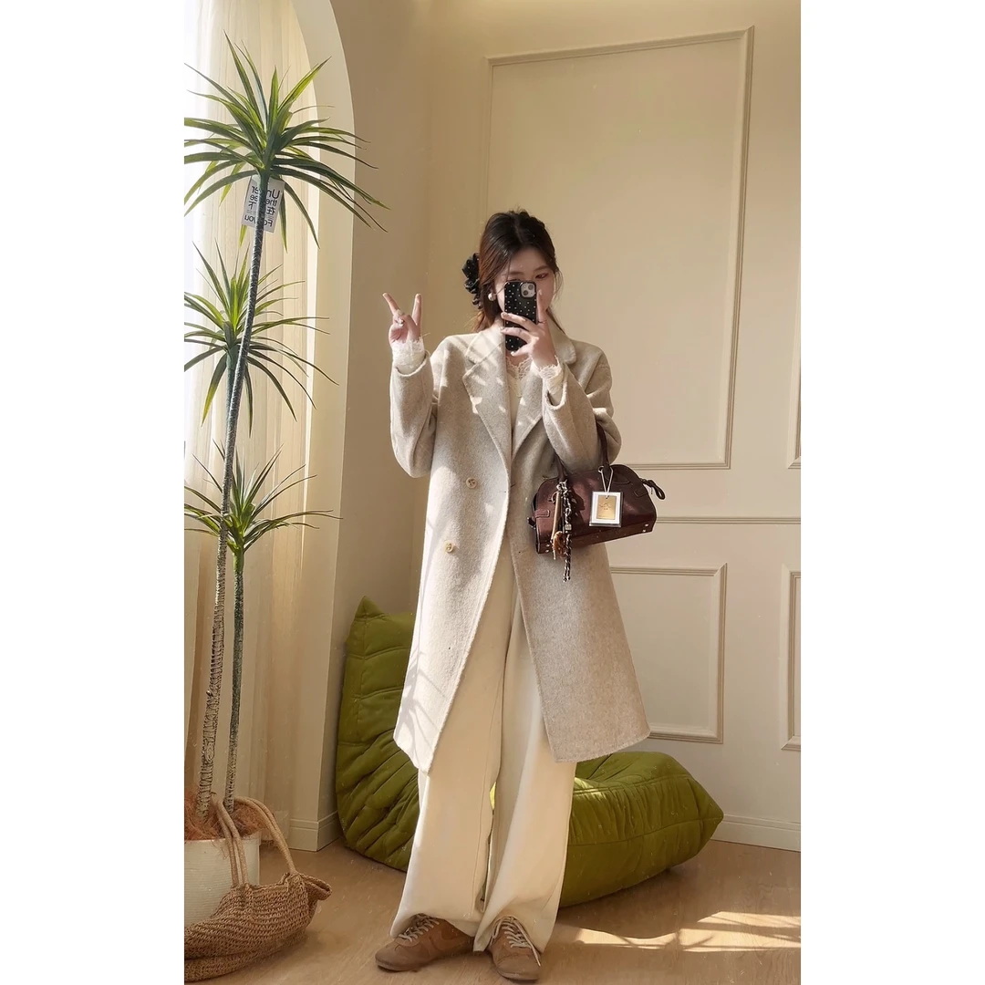 2025秋冬新款长毛双面羊毛大衣女韩系宽松时尚88788