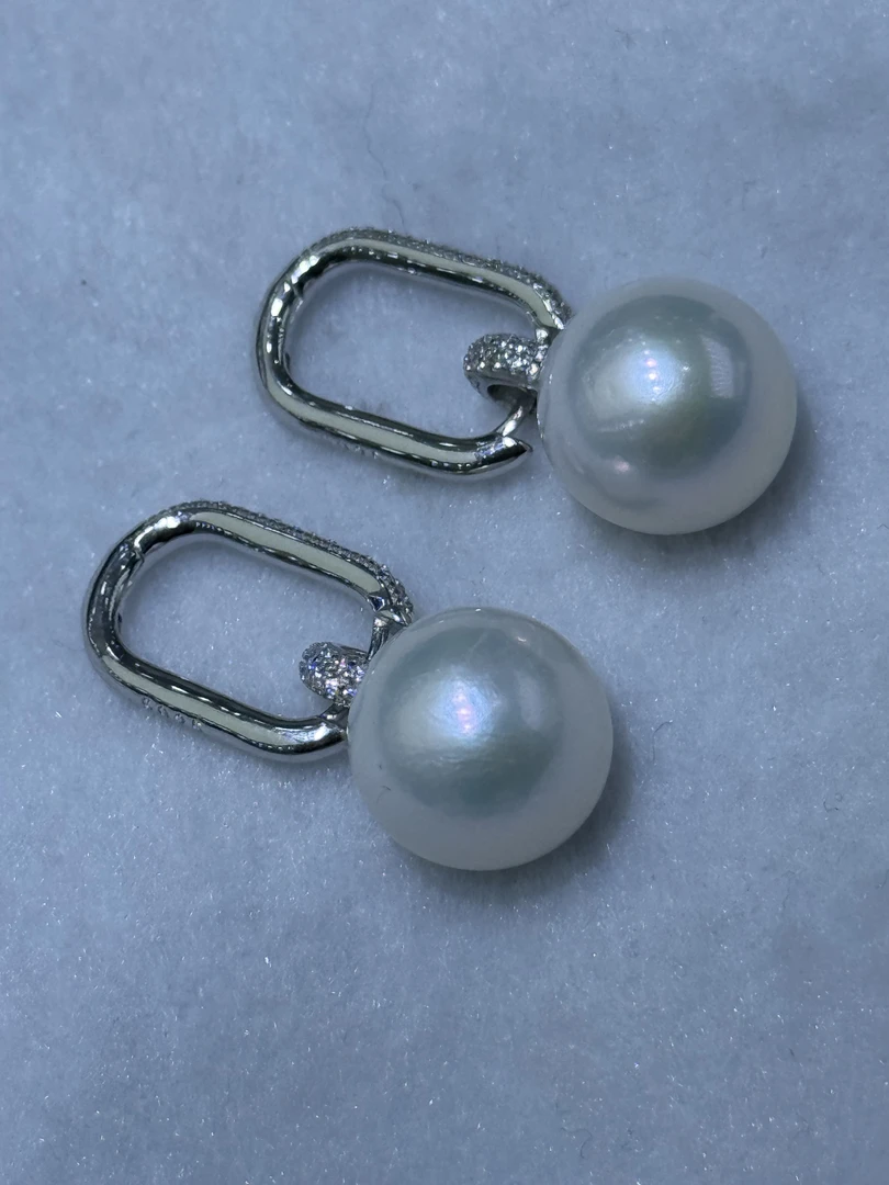 WE-Z3925 13-14mm超大点位水桶珍珠耳环 时尚简单百搭简约气质