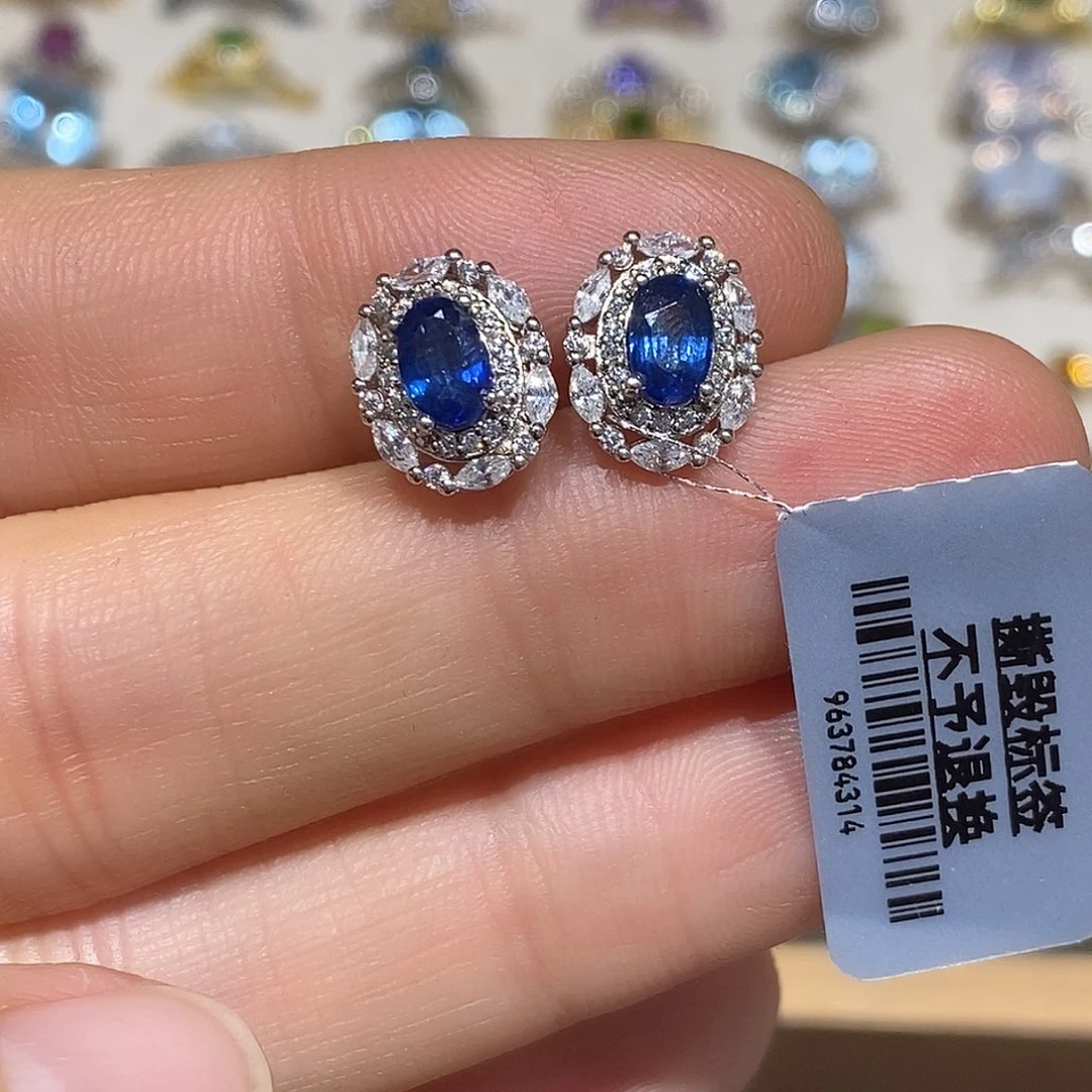 耳饰蓝宝石银S925镶嵌