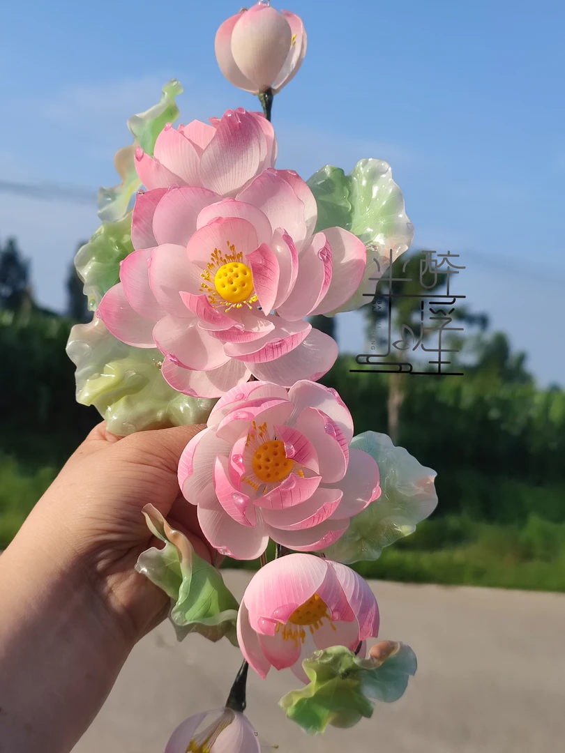 热缩荷花发簪汉服头饰风仙女风复古发夹手工对夹饰品配饰