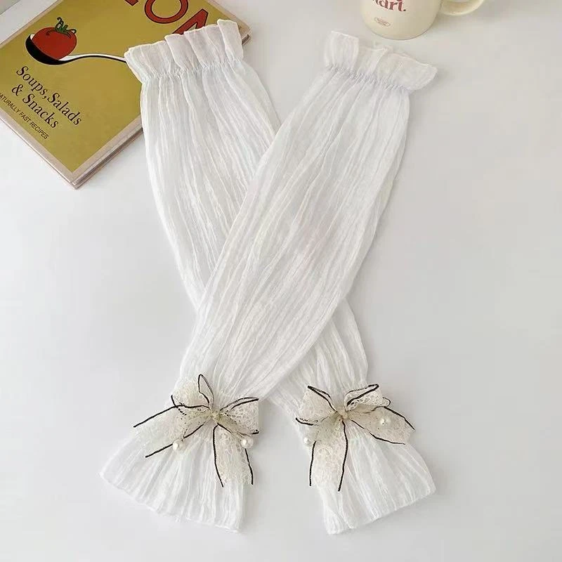 天丝皱蕾丝蝴蝶结冰袖袖套纯色手袖冰袖开车护臂骑行轻薄防晒袖女