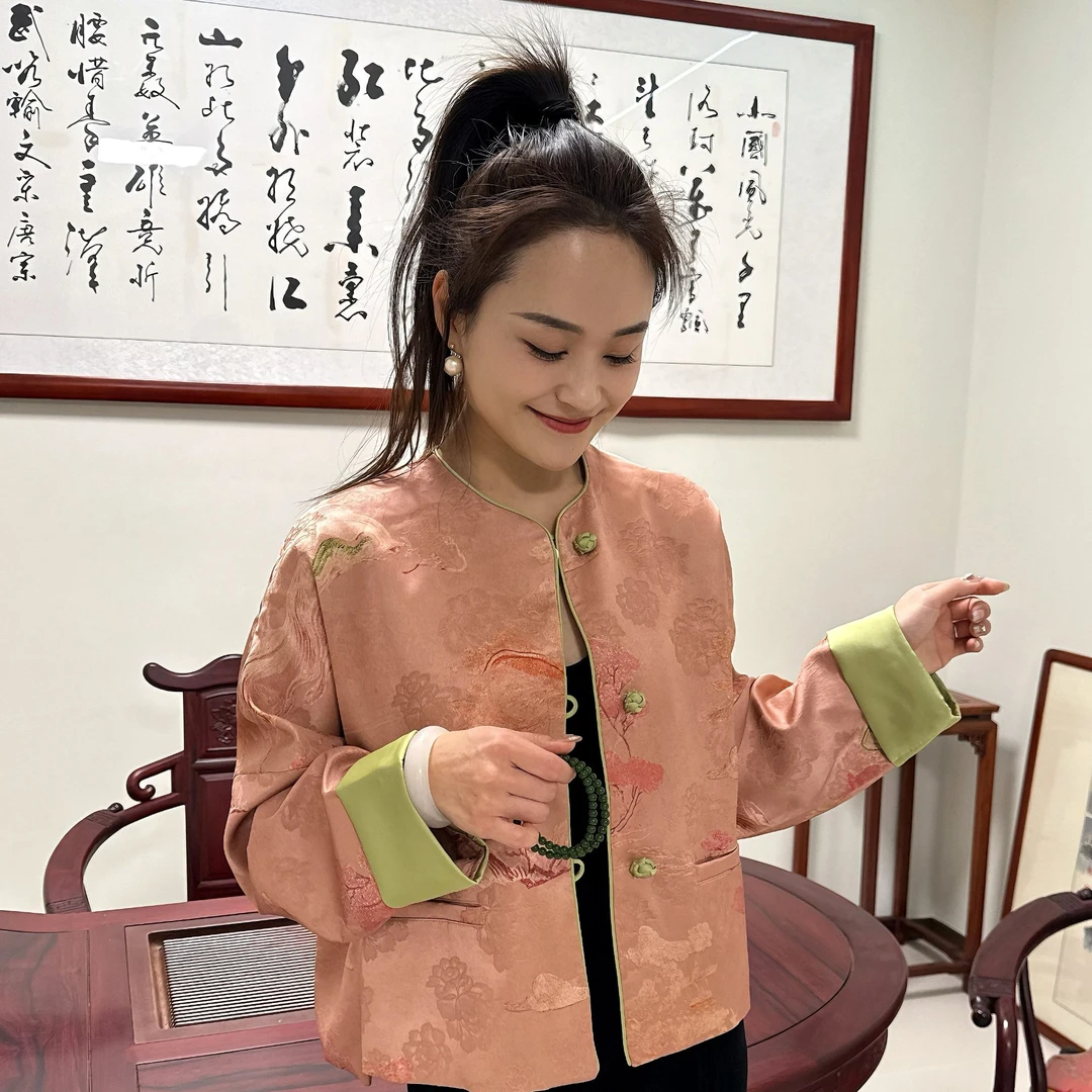 春款新中式国风锦缎面短外套女2025爆款唐装上衣