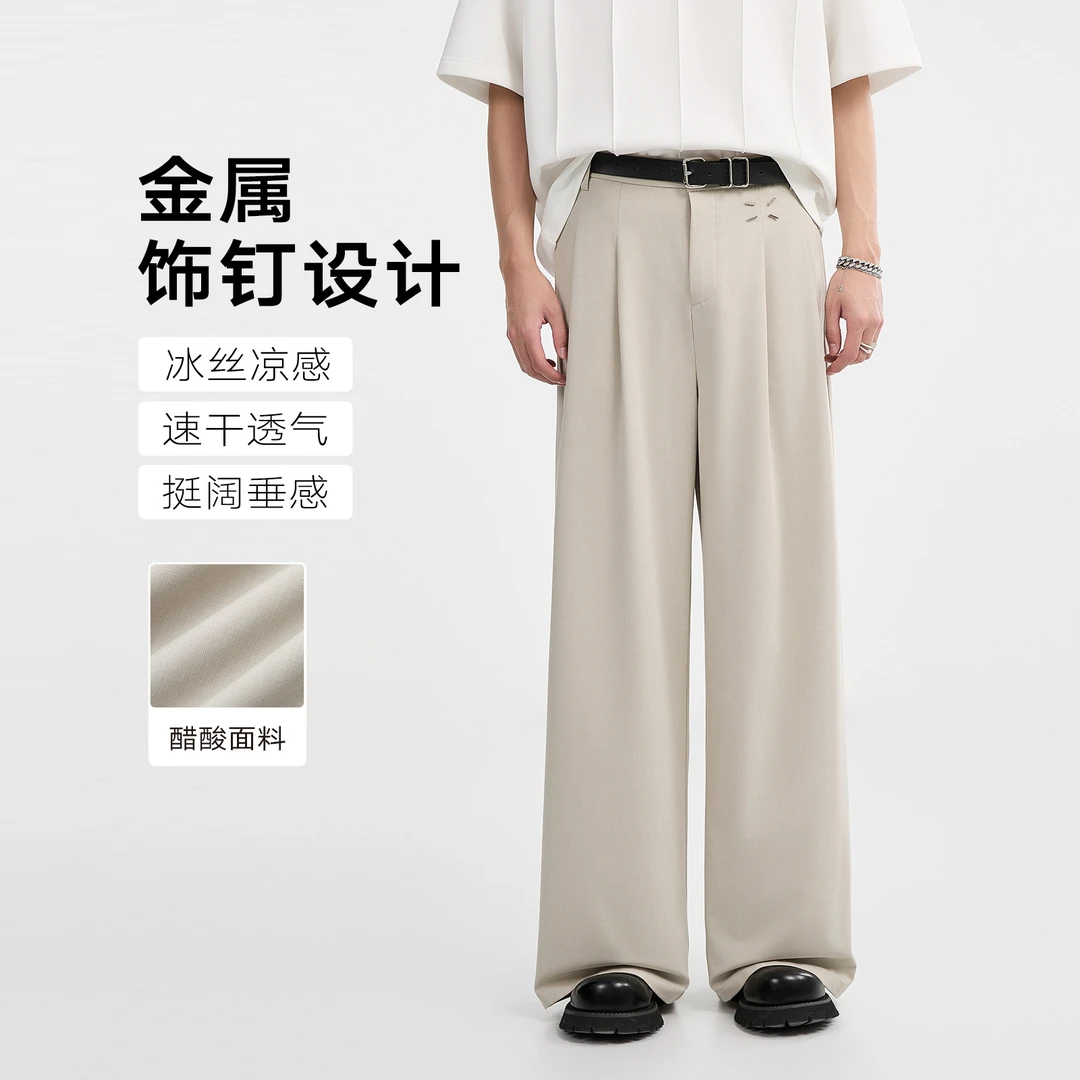 [冰丝凉感醋酸面料]BJZE春夏百搭薄款垂感舒适直筒休闲裤F521265