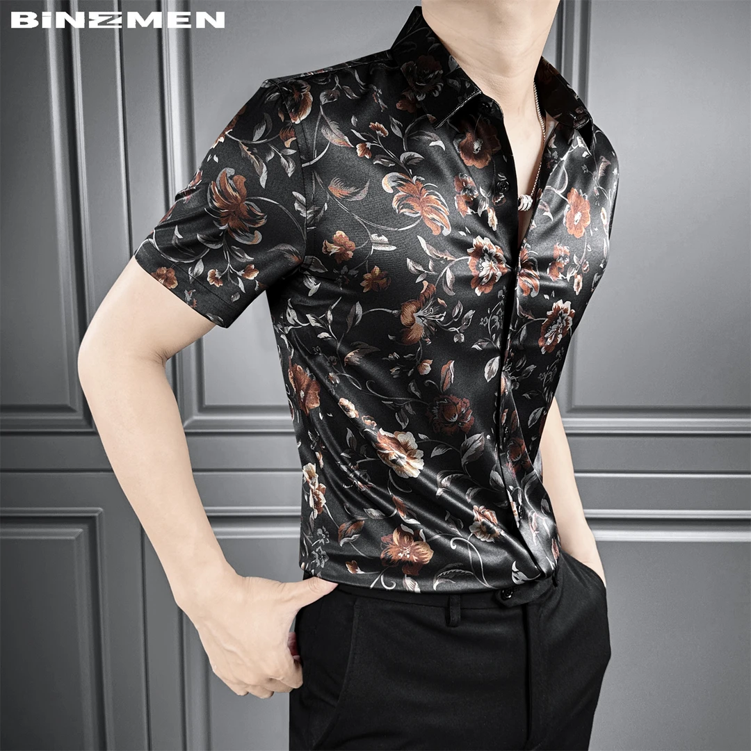 港式雅痞风衬衫男款爆款2025新款男生上衣痞帅潮印花男士短袖衬衣