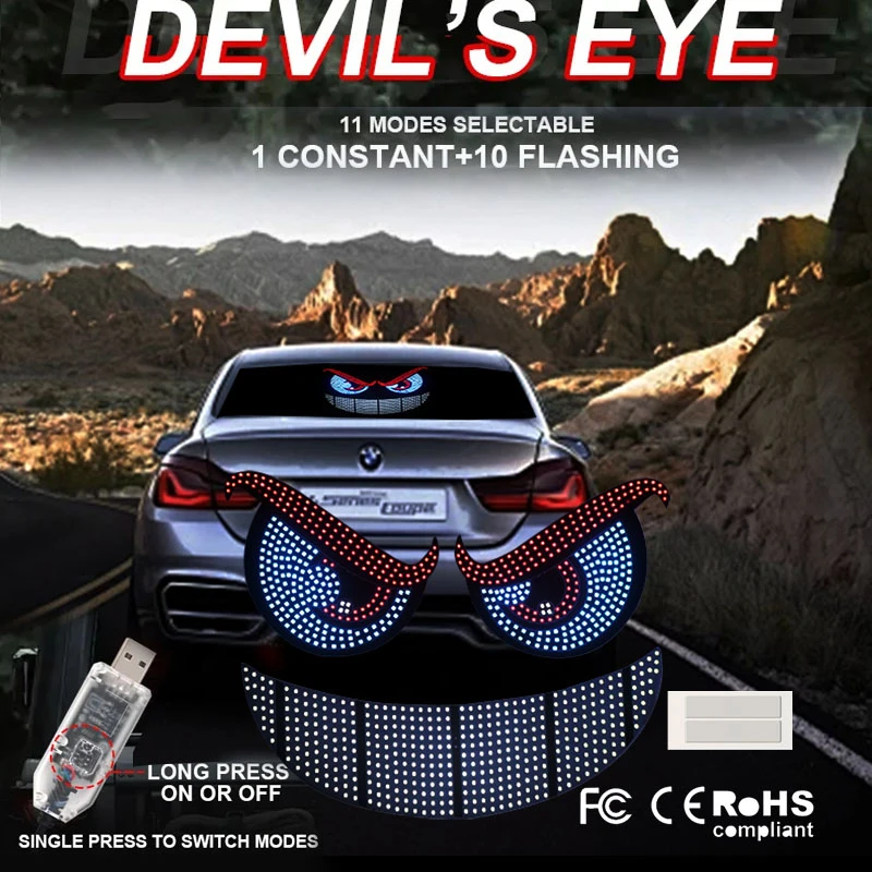 汽车后档玻璃led眼睛屏车载三色显示屏汽车后窗LED显示屏恶魔之眼