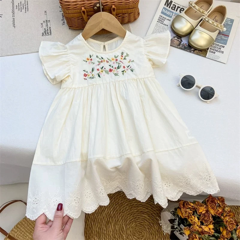 女童连衣裙2025新款夏季薄款棉布裙宝宝洋气时尚碎花飞袖公主裙子