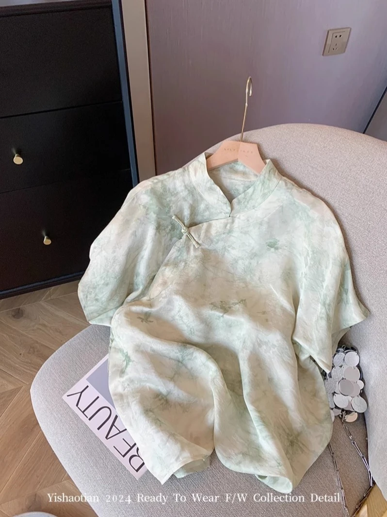 国风设计感盘扣短袖衬衫女款夏季新中式禅意气质静奢千金小衫上衣