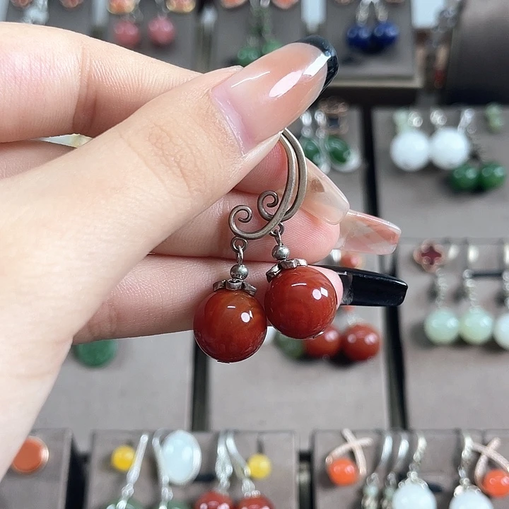 玛瑙/玉髓耳饰银S925镶嵌12左右