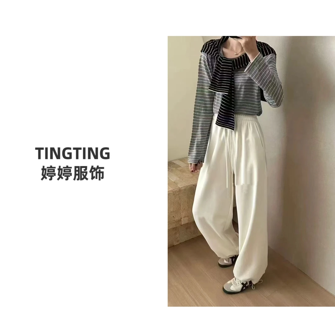 【TINGTING】高腰直筒宽松阔腿束脚运动休闲卫裤