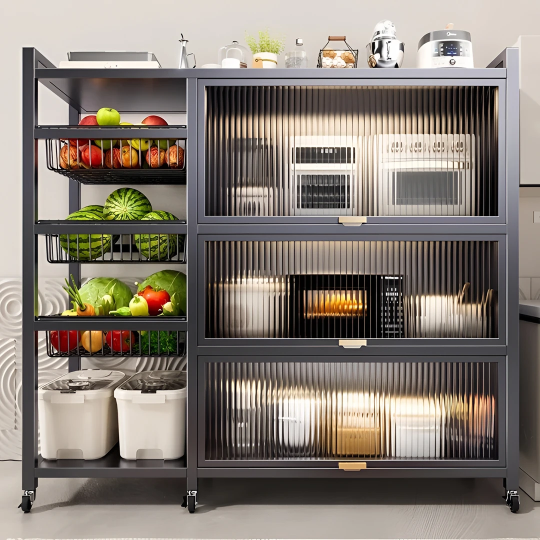 厨房多功能置物架落地多层果蔬菜篮子微波炉储物收纳橱柜家用防尘