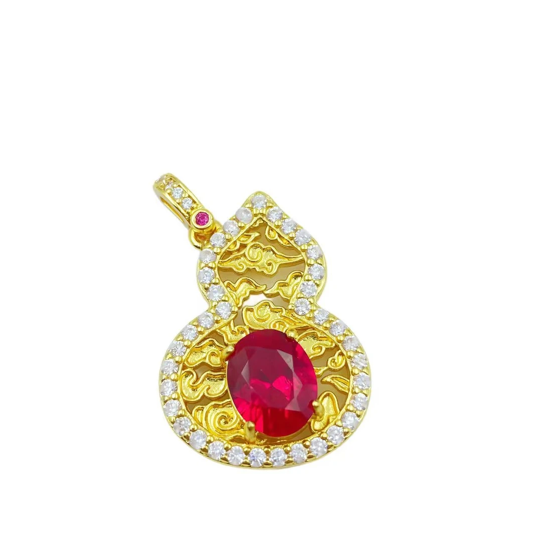 红宝石轻奢葫芦设计款吊坠C1351（合成培育）赠包装合金