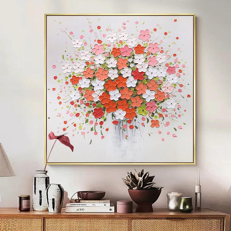 手工油画百搭餐厅挂画奶油风客厅沙发背景画轻奢玄关画