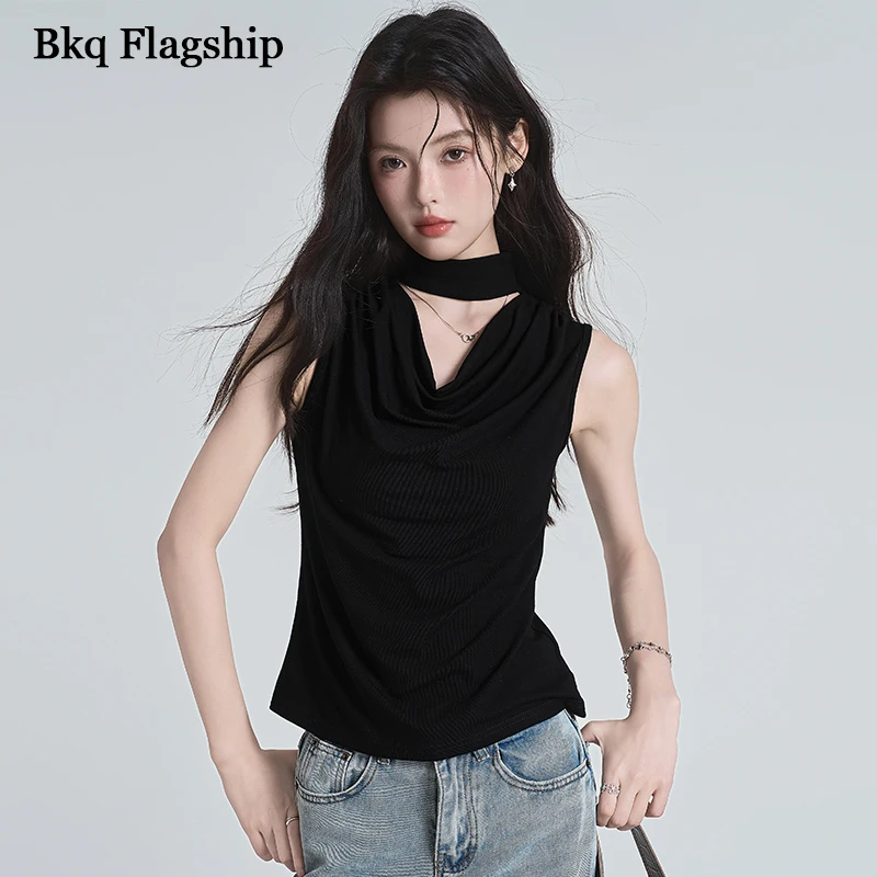 法式背心无袖T恤女2025夏季新款挂脖荡领薄款休闲纯欲显瘦上衣潮