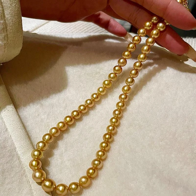 链子925银 气质正圆茶金色项链轻奢时尚经典素款妈妈光面百搭贝珠