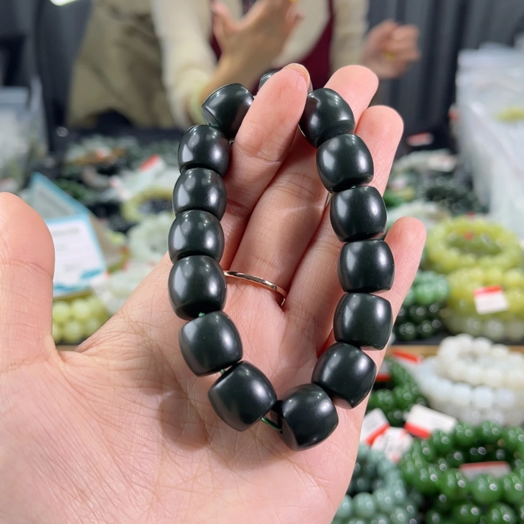 和田玉未镶嵌手链纯天然和田玉14mm新疆青玉黑青直切