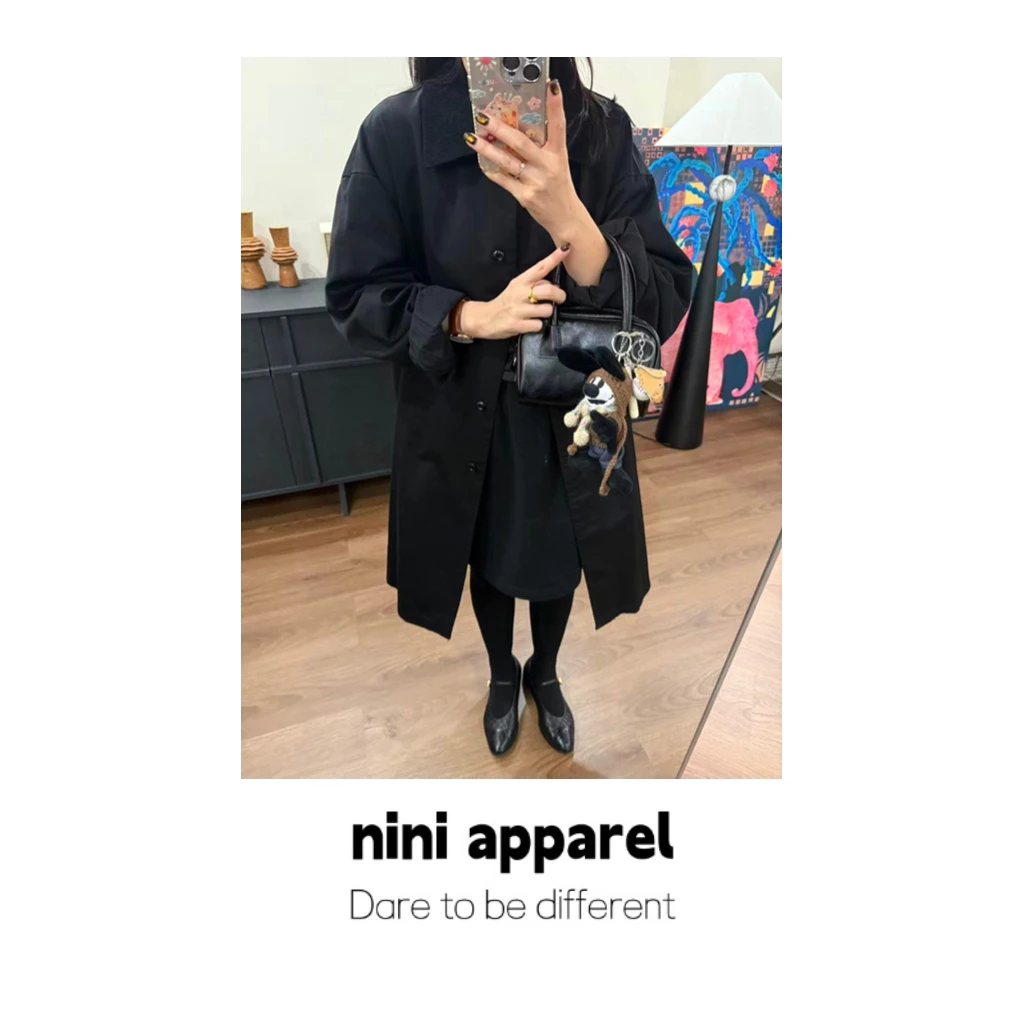 NiNi:极简韩系袖口超美大牌感加厚风衣外套～
