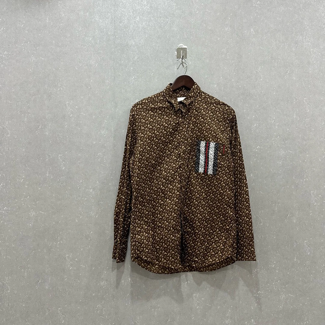 99新 BURBERRY/博柏利 条纹棉质长袖衬衫 M码003513