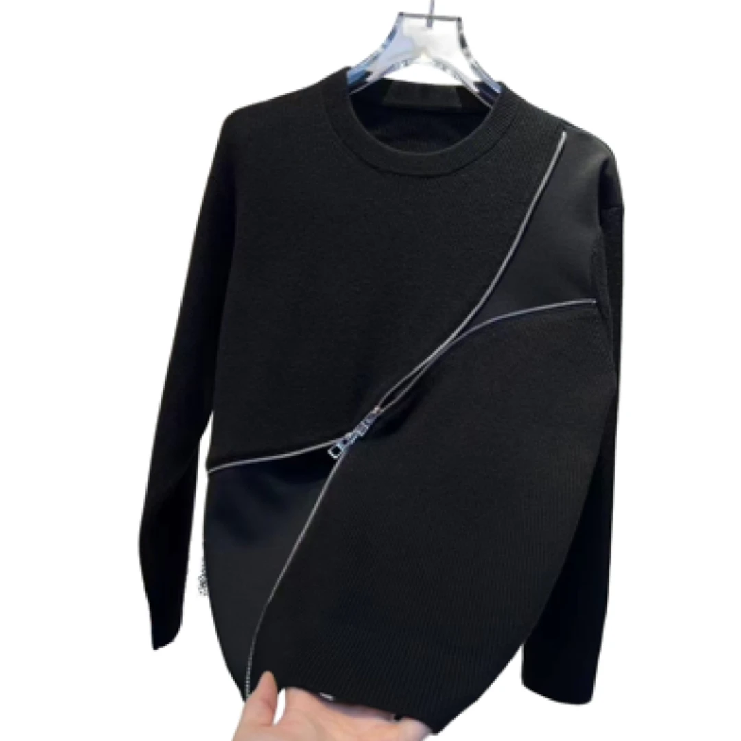 HZQ绵羊毛个性款拼接套头拉链卫衣毛衣款式