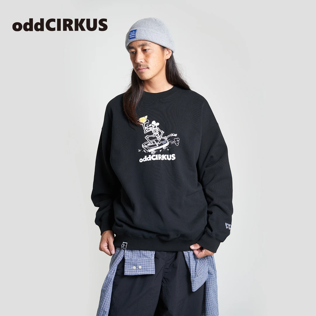 oddCIRKUS 日系宽松图案圆领卫衣新款长袖上衣套头衫