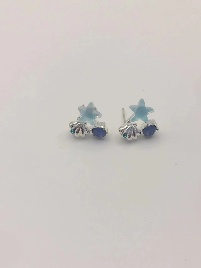 合金耳饰  【42】夏季蓝色星星耳钉女甜美小清新设计感耳饰