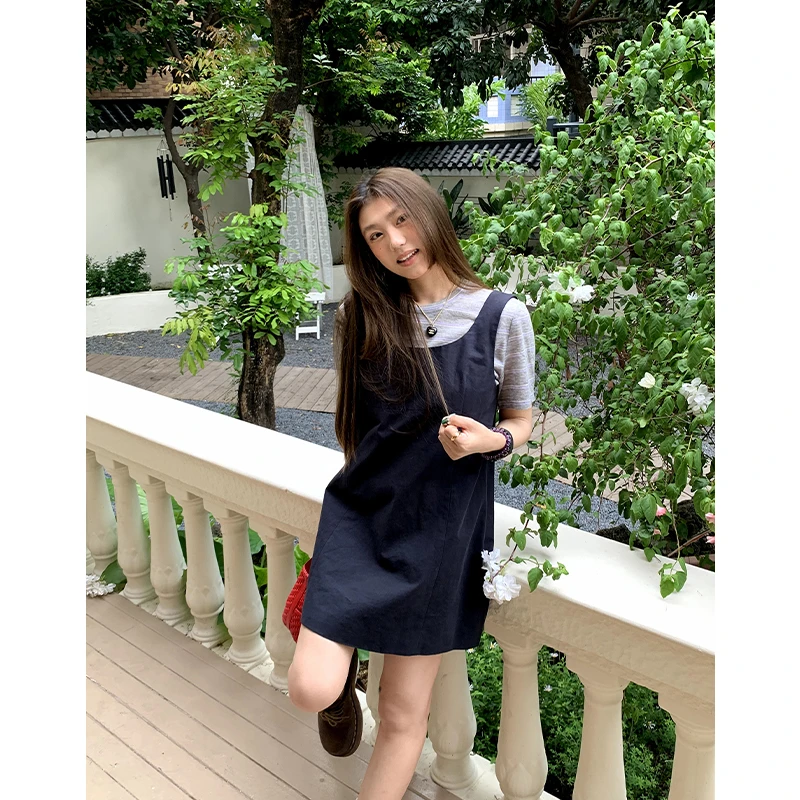 【青仓价】橘子树在哪儿夏季叠穿减龄百搭显瘦连衣裙女简约风背带裙