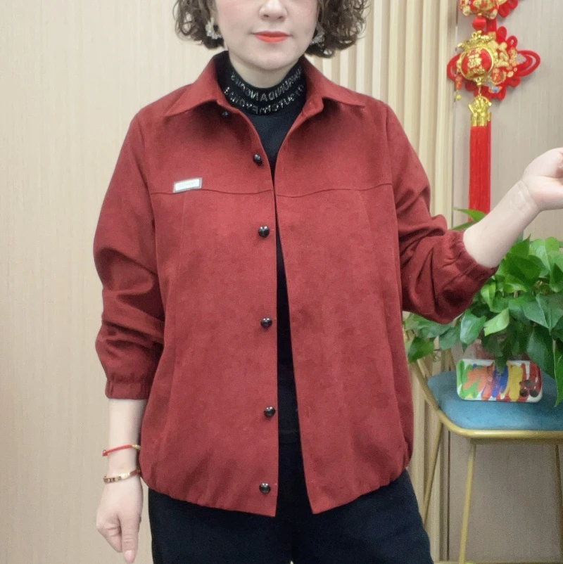 春季新款时尚洋气显瘦百搭休闲短外套气质妈妈装翻领衬衫夹克